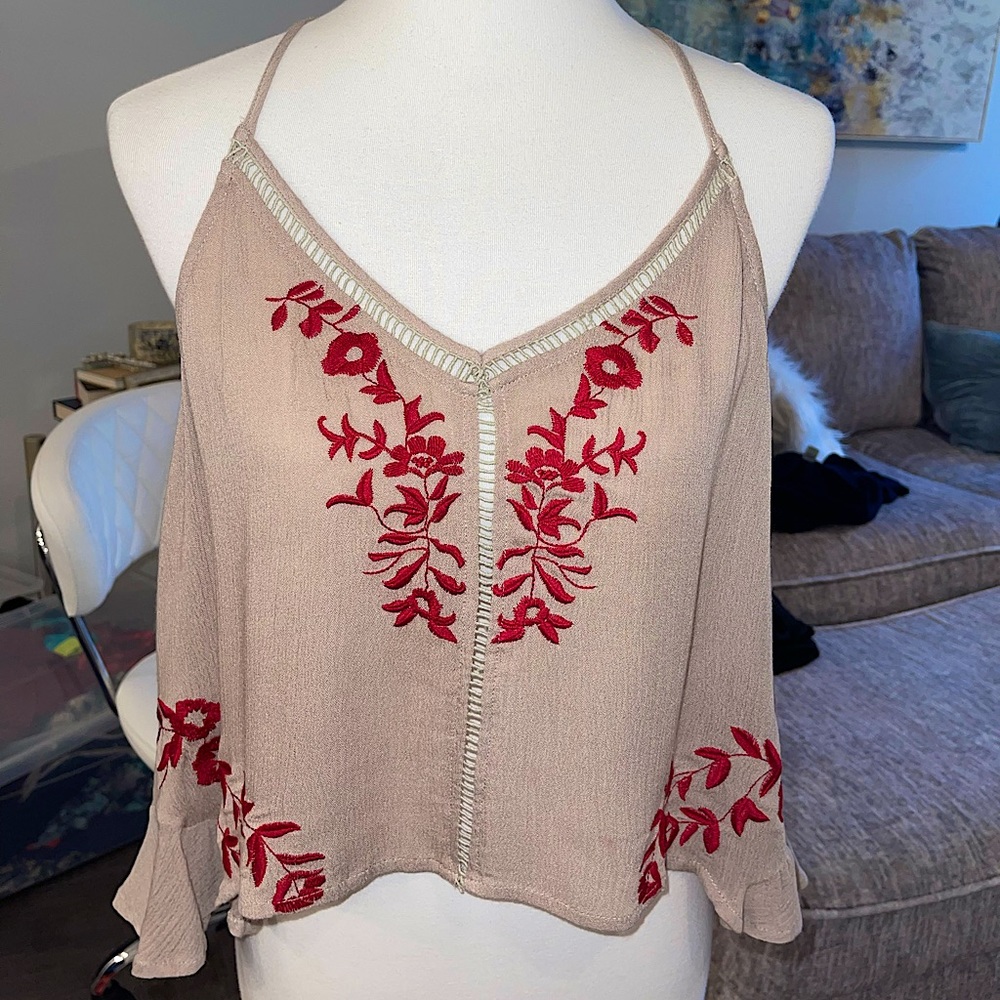 Nude with red lace tank Womens M